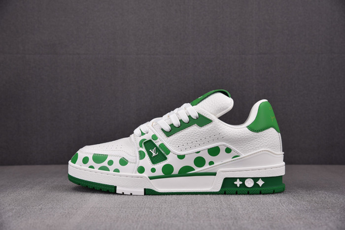 l&v x yayoi kusama trainer white green